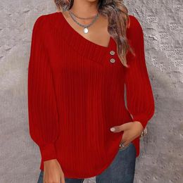 Women's Blouses Breathable Women Top Loose Cut Chic Lantern Sleeve Soft Pullovers With Oblique For Stylish