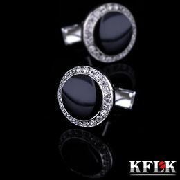 KFLK Jewelry French shirt Black cufflink for mens Brand Crystal Cuff link Wholesale Round Button High Quality guests 240301