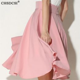 skirt CHSDCSI Pleated Chiffon Skirts Womens Loose Summer Casual A Line Skater Solid Knee Length Street High Waist