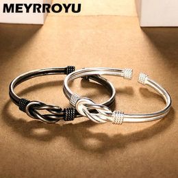 Bangle MEYRROYU Vintage Thai Silver Open Cuff Bracelet For Women Girl Punk Fashion Retro Hand Jewelry Party Gift Pulseras Mujer