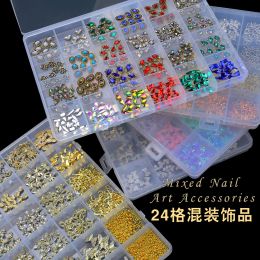 Accessories 24grid Mixed Models Charm Crystal Alloy Nail Rhinestone Bow Jewelry 3d Fashion Nail Art Decoration Manicure Tools Suit