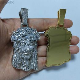 Pendant Necklaces Iced Out CZ Jesus Head Pendant Necklace Gold Silver Plated with 13mm Diamond Cuban Link Chain 240302