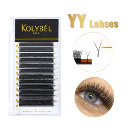 Eyelashes KOLYBEL YY Shape Eyelashes Extension Double Tip Cilios Lash Brazilian Volume Faux Mink Soft Natural C/D Curl Individual Fan Lash