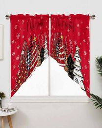 Curtain Christmas Forest Red Background Short Living Room Kitchen Door Partition Home Decor Resturant Entrance Drapes