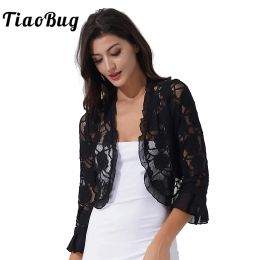 Dresses Elegant Women's Bolero Half Sleeve Ruffle Floral Lace Shrug Bridal Shawls Cardigan for Beach Party Dress Wedding Evening Wraps