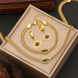 Blue TUrkiye Devils Eye 14k Yellow Gold Necklace Earring Bracelet Set Jewelry For Women Komplet Damskiej Stal