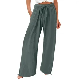 Women's Pants Pant Casual Loose High Waist Cotton Linen Wide Leg Long With Pockets Straight Trousers Pantalons