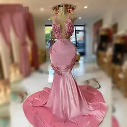 Pink Mermaid Prom Dresses 2024 Black Girl Halter Neck Birthday Party Gowns Vestidos De Fiesta