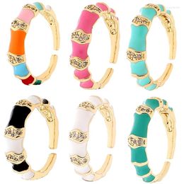 Cluster Rings Fine 18K Gold Plated Bamboo Shape Finger For Women Elegant Colorful Enamel Adjustable Fashion Korean Jewelry Gifts