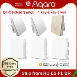 Control Aqara Smart Wall Switch D1 C1 ZigBee Smart Home Wireless Key Light Gold Switch Fire Wire With NO Neutral For Mijia APP homekit