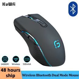 Mice KuWFi Wireless Bluetooth Mouse Rechargeable Silent Ergonomic Computer 2400 DPI Backlight Mouse For Laptop PC Gaming Office