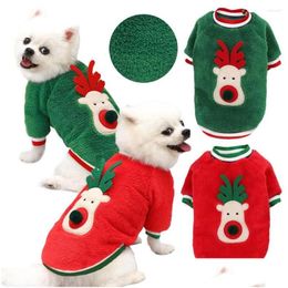Dog Apparel Warm Christmas Pets Clothes For Small Dogs Winter Soft Fleece Sweater Cute Elk Print Pet Clothing Chihuahua Puppy Cat Dro Dhpoj