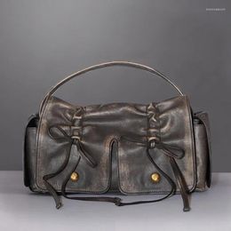 Abendtaschen Unterarm Leder 2024 für Luxus Moto Handtasche Frauen Biker Bogen PU und Niet Schulter in Geldbörsen Tasche Designer Distressed