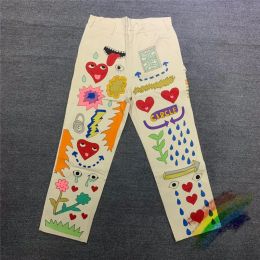 Pants Top Version High Street Apricot Vintage Hand Drawn Cartoon pattern Cargo Pants Trousers