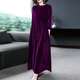 Dress Classic Party Dress Breathable Women Holiday Solid Color Velvet Long Dress Pockets Skintouch Vacation Dress for Shopping