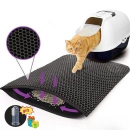 Houses Nonslip Cat Litter Mat With Gift Waterproof Double Layer Pet Litter Box Mat Sand Cat Pad Bed Mat Clean Pad Cat Accessories