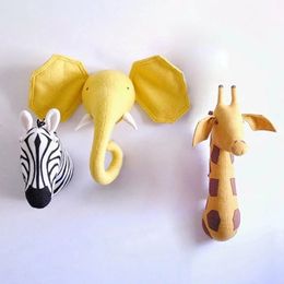 Baby Nursery 3D Animal Head Wall Mount Kawaii Stuffed Elephant/Giraffe/Zebra Hanging Toys Kids Room Sculptures 240228