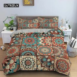 Set Bohemian Style Duvet Cover Geometric Mandala Ethnic Style Bedding Set Double Queen King Size with Pillowcase Bedroom Decoration Sheer Curtains