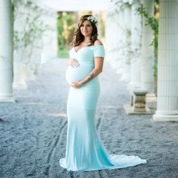 Dresses Elegence Shoulderless Maternity Shoot Dress Cute Pregnancy Photography Dress for Baby Shower Pregnant Women Maxi Gown Photo Prop