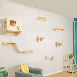 Scratchers Wall Mounted Cat Shelves Climbing Cat Tree Furniture Hammock Wooden Scratching Post for Cat Perches and Activity