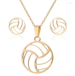 Necklace Earrings Set Fashion Women Silver Color Gold Stainless Steel Ball For A Gift