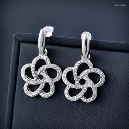 Dangle Earrings SINLEERY Vintage Hollow Flower For Women Fashion Crystal Inlay Gold Silver Color Drop ES030