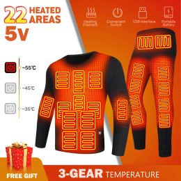 Poles Winter Heated Jacket Heating Thermal Underwear Motorcycle Jacket Ski Set USB Electric Heating Clothing Fleece Thermal Long Johns
