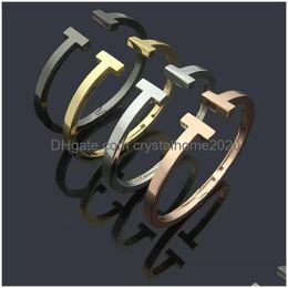 2023 New 18K Gold-Plated T Bangle Bracelet Luxury Brand Men And Women Medium Thick High-Quality Stainless Steel Designer Drop Delivery Dhzlx