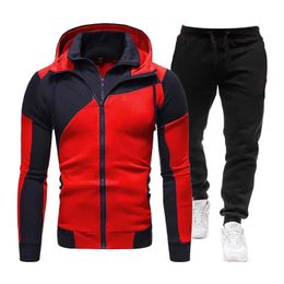 2023 Spring and Autumn Mens Fashion Multizipper Hooded Sweater Suit Casual Sports Solid Colour Pants 240219