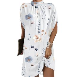 Dress Fashion Bat Halfsleeve Round Neck Dresses Female Elegant Print Comfortable Commuter Gown Women 2023 Summer Casual Loose Dressy