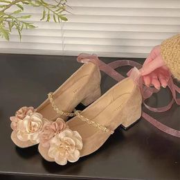 Dress Shoes Women Elegant Flower Marie Janes Summer Sandals Designer Spring Lolita 2024 Brand Mujer Pumps Zapatillas