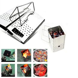 Portable Charcoal Starter Stainless Steel Outdoor Barbecue Grill Fire Folding Carbon Stove BBQ Heating 240220