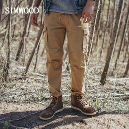 Pants SIMWOOD Anklelength Cargo Pants Men Loose Tapered Plus Size Multipockets Trousers High Quality Enzyme Wash Pant