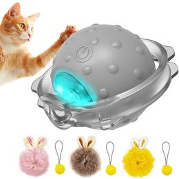 Rabbit Ear Cat Toy Ball Smart Interactive Cat Toys with Bird Sound LED Light Motion Activate Rolling Ball Electric Cats Toy 240226