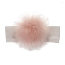 Hair Accessories Raccoon Faux Fur Pompoms Baby Headband Cotton Children Girls Elastic Bands W3JF