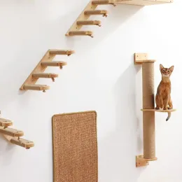 Scratchers Wall Mounted Cat Climbing Shelf Stairway Rope Ladder and Scratcher Wooden Scratching Post Wall Furniture Cat Playing and Rest
