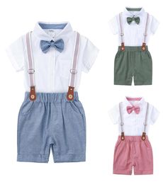 Summer Toddler Baby Boys Gentleman Clothes Sets short Sleeve Romper Suspenders shorts 2Pcs Wedding Party Casual Outfits 324 Month5973931