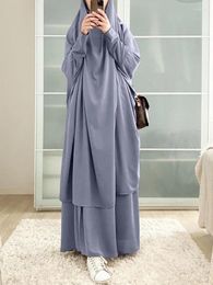 Ethnic Clothing Ramadan Hooded Abaya Jilbab 2 Piece Set Muslim Women Prayer Garment Long Khimar Hijab Dress Abayas Islamic Niqab Djellaba