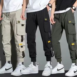 Thin Streetwear Casual Pants Men Ribbons Harem Jogging Pants Male Slim Fit Spring Cargo Pants Multi-Pockets Women Trouser Jx1 240228