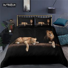 Set Luxury 3D Animal Tiger Lion Print Home Living Comfortable Duvet Cover Set Pillowcase Bedding Set Queen and King EU/US/AU/UK Size Sheer Curtains