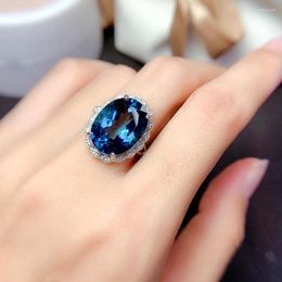 Cluster Rings Silver Colour Trendy Crystal Blue Oval Party Ring Over Size Simple For Women Girls Gift Drop Jewellery Wholesale