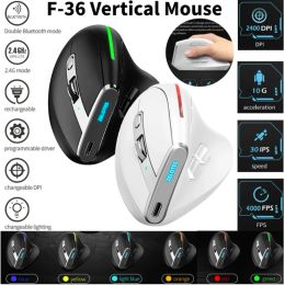 Mice 2400 DPI 8 Buttons Wireless Rechargeable Mice Professional F36 Ergonomic Vertical Mouse for Computer Laptop Desktop