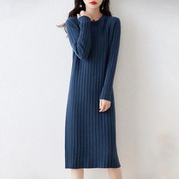 Casual Dresses Women's Round Neck Loose Merino Wool Long Sleeved Solid Colour Warm Autumn And Winter Knitted Jumper Pullover Dress