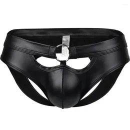 Underpants Men's Briefs Sexy Lacquered Leather Hollow Ring Underwear Fashionable Gay Male Panties Ropa Interior Hombre