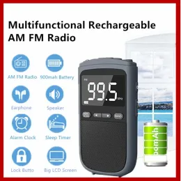 Radio Mini Outdoor Weather Broadcast AM/FM Portable Radios Pocket Receiver Stereo Speaker Rechargeable Radio with Alarm Clock