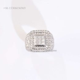 Professional Pass Diamond Tester Sier Hip Hop Jewellery With D Colour Baguette Moissanite Men Iced Out Ring