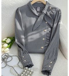 Women's Blouses Plaid Shirts For Autumn 2024 Design Bubble Long Sleeve Korean Chic Top