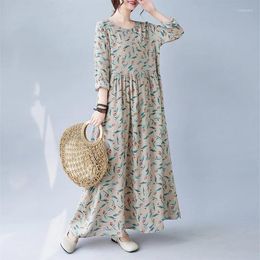 Casual Dresses 2024 Long Sleeve Print Floral Vintage Autumn Dress Holiday Style Prairie Chic Fashion Women Travel Spring Dresse