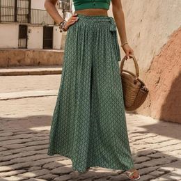 Women's Pants Wide-leg Spring Summer Stylish Lace-up High Waist Wide Leg Culottes For Women A-line Printed Ankle Length Trousers