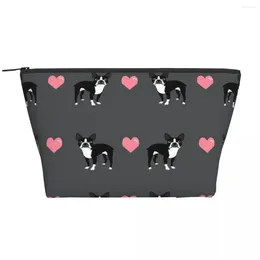 Cosmetic Bags Boston Terrier Love Hearts Trapezoidal Portable Makeup Daily Storage Bag Case For Travel Toiletry Jewellery